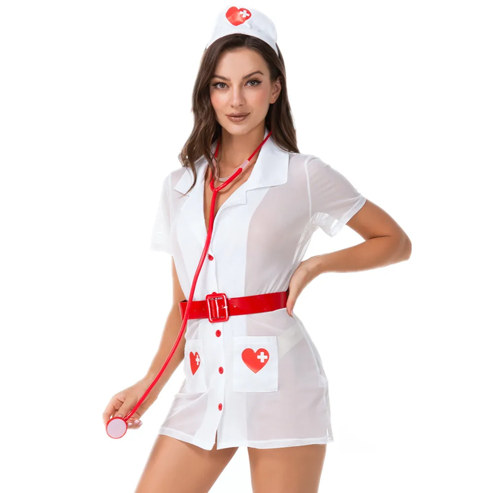 Порно Костюм медицинска сестра, Секси бельо, еротични женски костюм медицинска сестра за cosplay, със седалище убором + колан + стетоскоп, Костюм за ролеви игри, униформи, облекло