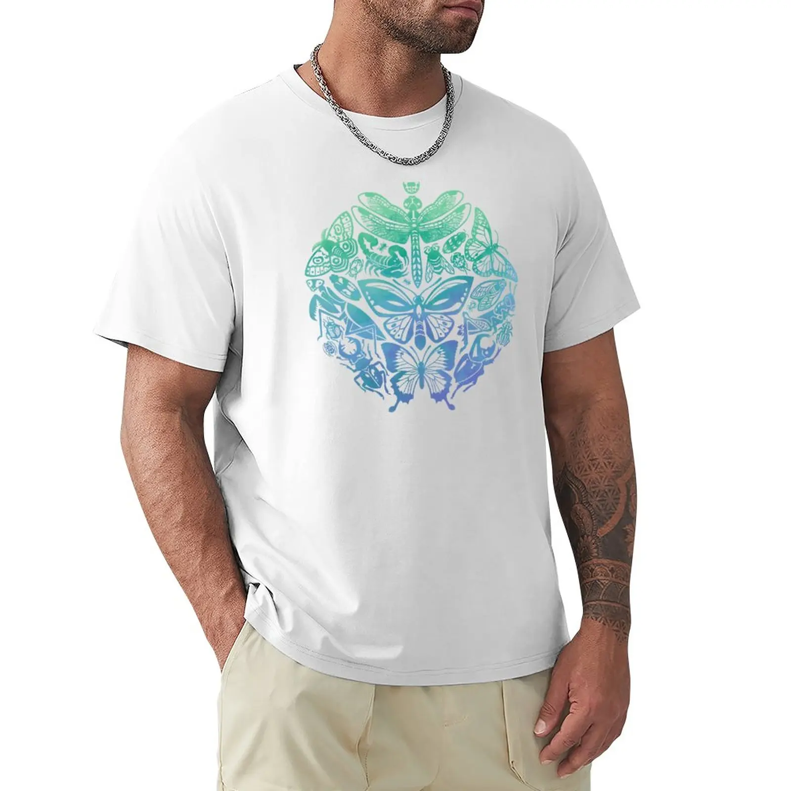 Бръмбари и пеперуди: зелена тениска, изработена по поръчка, тениски с котки, мъжки спортни ризи