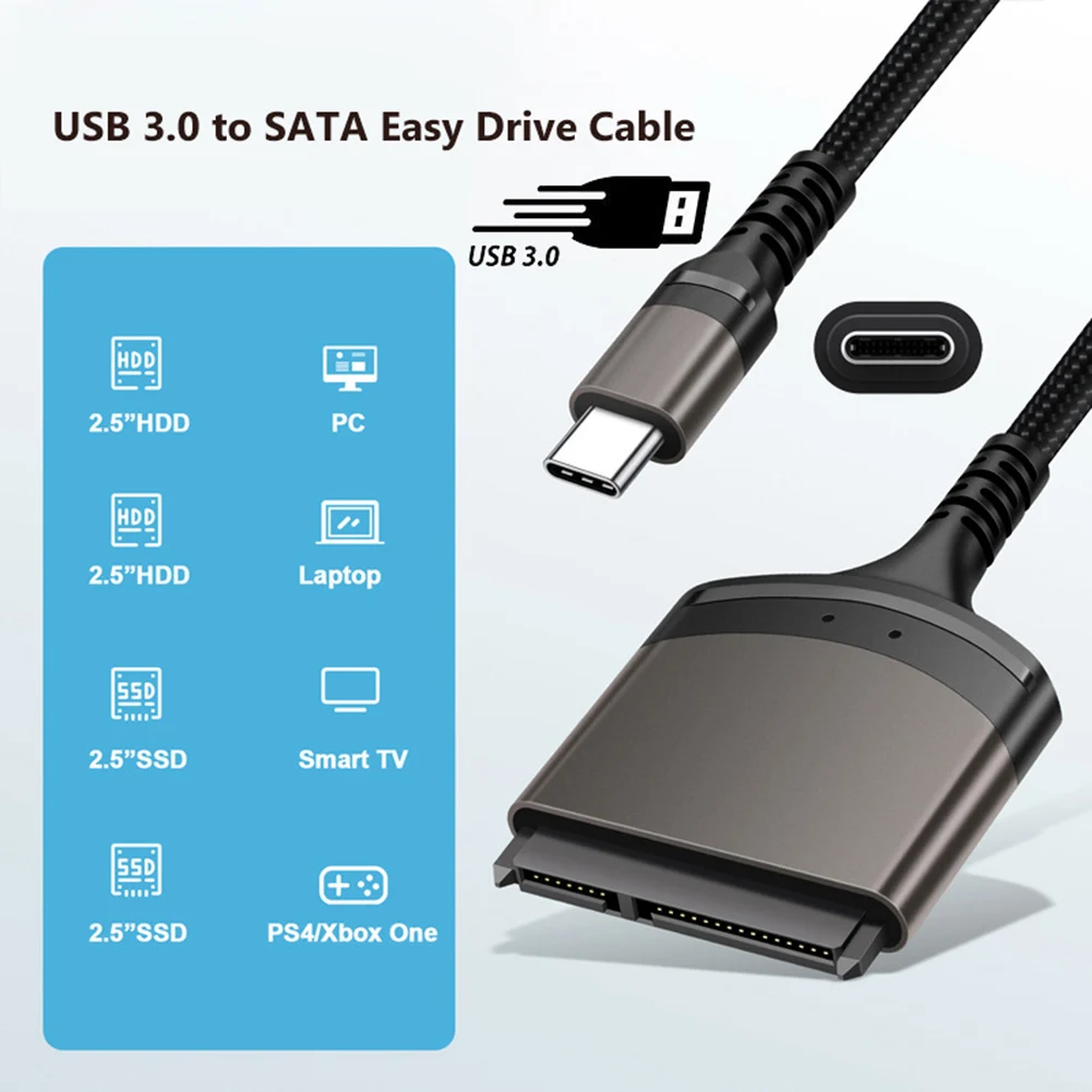 Кабел SATA-USB 3.0 за 2,5-инчов твърд диск, SSD, Адаптер за външен твърд диск, USB Type C-Кабел-адаптер Sata 22-Пинов Четец на твърдия диск