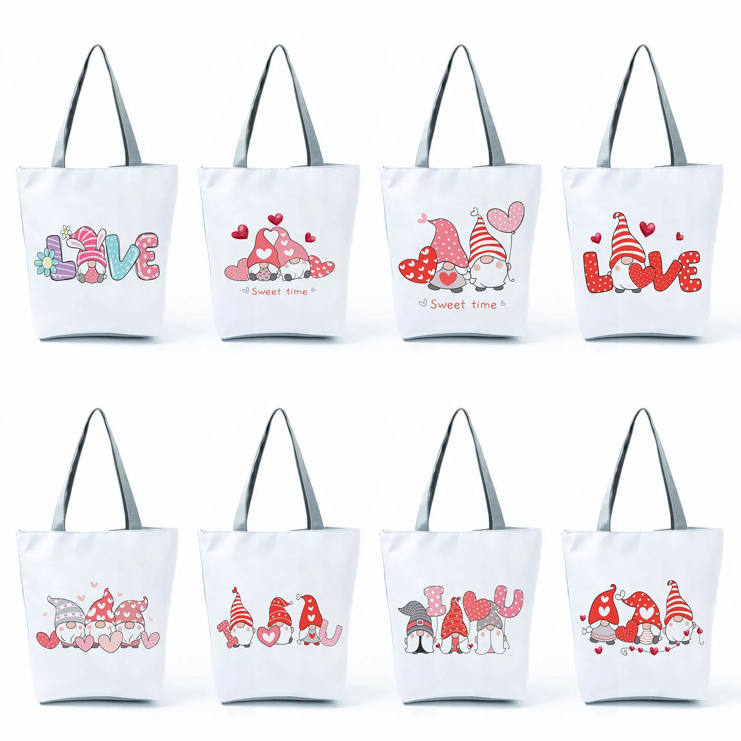 Градинска чанта през рамо, женски-Големи чанти за пазаруване, сладко чанта с принтом джуджета, пътни плажни чанти, ЛЮБОВ, Свети Валентин, Джудже